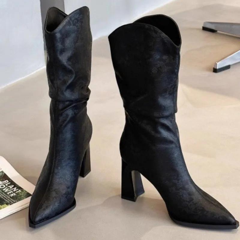 Fashion Ladies Shoes 2024 High Quality Slip-on Women's Boots Fashion Printing Modern Boots Women Sexy Pointed Toe Knee-High Bootszapatos