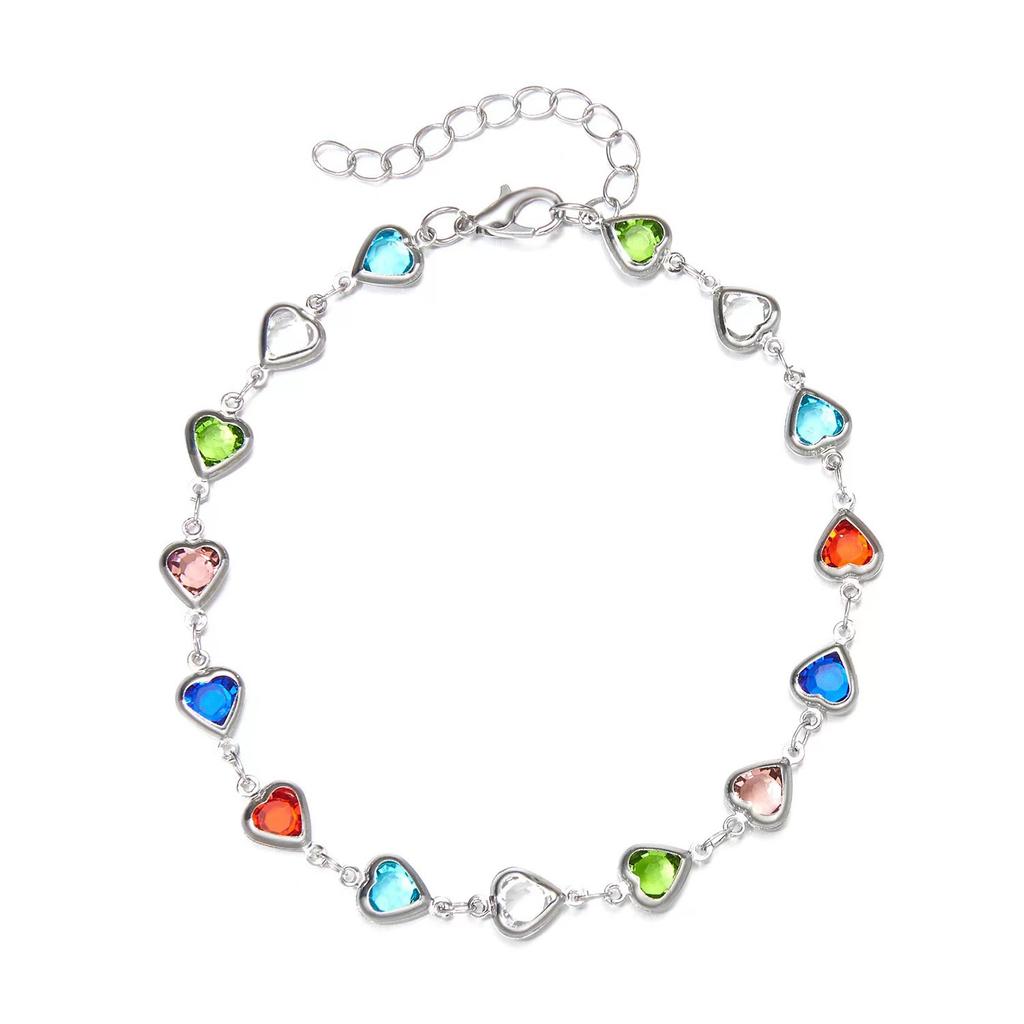 Wind Candy Color Love Zircon Bracelet Women'S Light Luxury Fashion Versatile Niche Retro Peach Heart Jewelry