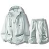 Summer Men Women Sunscreen Twinset Clothing Quick Dry Hooded Top And Shorts Set Hooded Men Women Sun Protection Clothing Suit