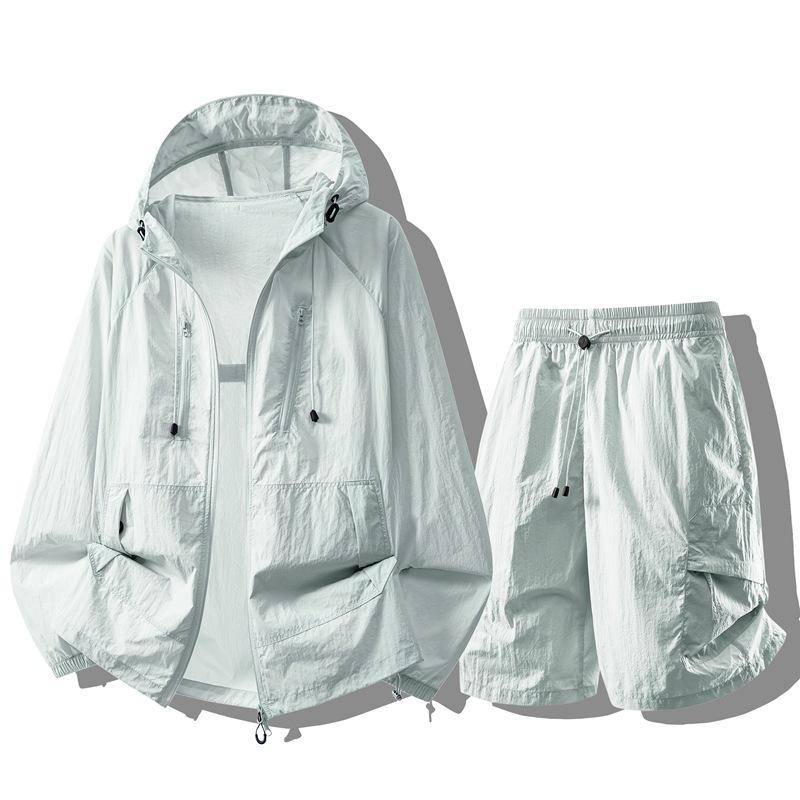 Summer Men Women Sunscreen Twinset Clothing Quick Dry Hooded Top And Shorts Set Hooded Men Women Sun Protection Clothing Suit