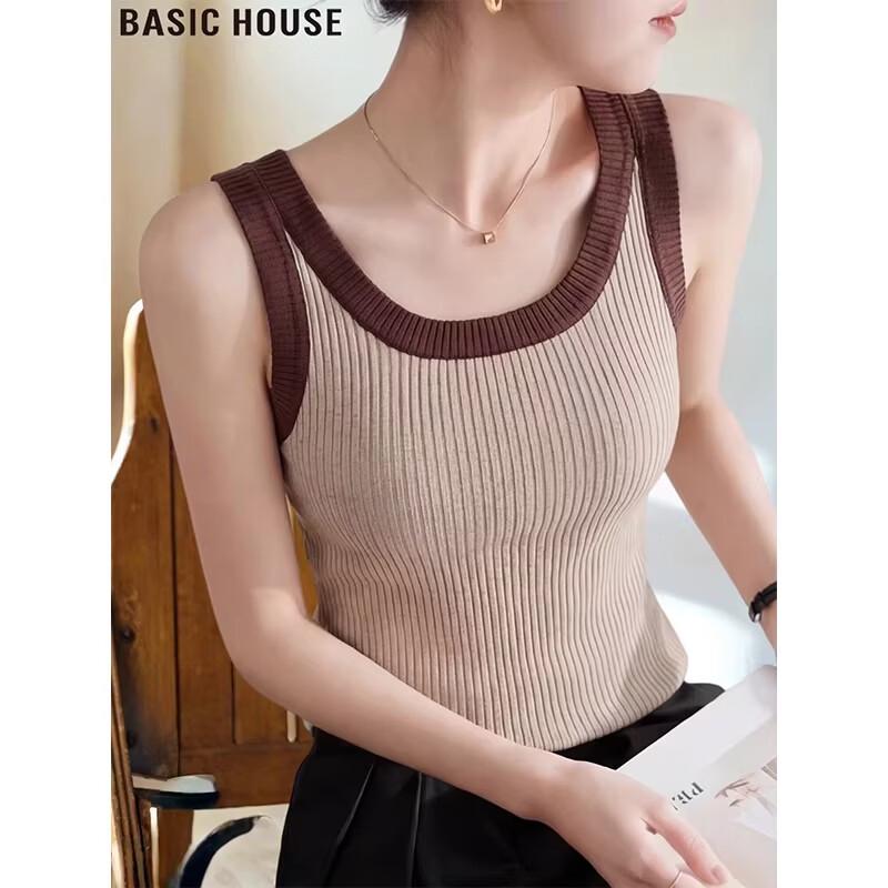 Basic House Color Block U-Neck Knitted Camisole Top L