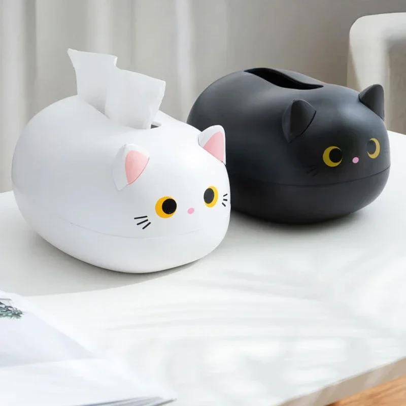 Livingroom Napkin Storage Box Kawaii Cat Tissue Box Kitchen Paper Container Desktop Toilet Paper Holder for Bathroom Dormitory
