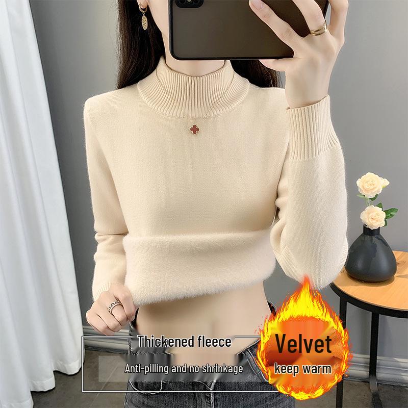 2025 Women's Mink Velvet Half-High Collar Sweater - Thickened Warm Winter Base Layer