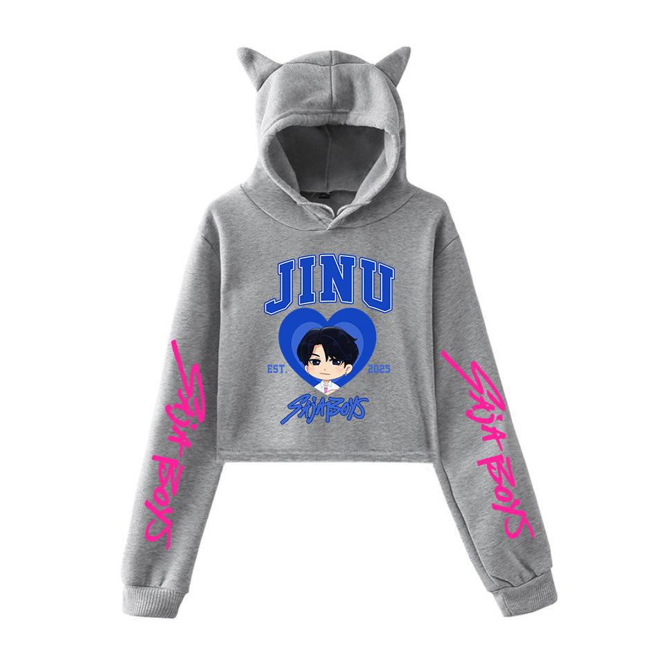 KPop Lovci démonů Kočičí uši Krátká mikina s kapucí Podzim Saja Chlapecká mikina Anime Cosplay Party Bunda Studentské Y2K Harajuku Oblečení