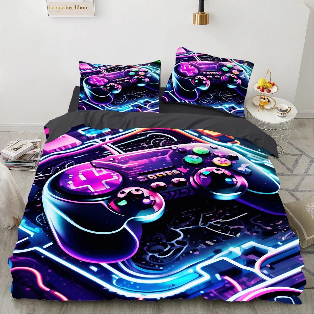 

2/3 Piece Retro Gamer Comforter/Quilt Cover Set Digital Duvet Cover Set Black Gamepad Gaming Nenon Game Joystick Bedding Set 140x200 (50x75cm x1