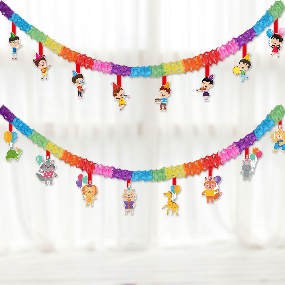 Birthday Energetic Hawaiian Decorating Kit With Colorful Paper Streamers And Triangle Flags For Events