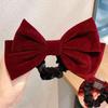 2025 Autumn/Winter Velvet Bow Hair Tie - Burgundy Women's Hair Accessory