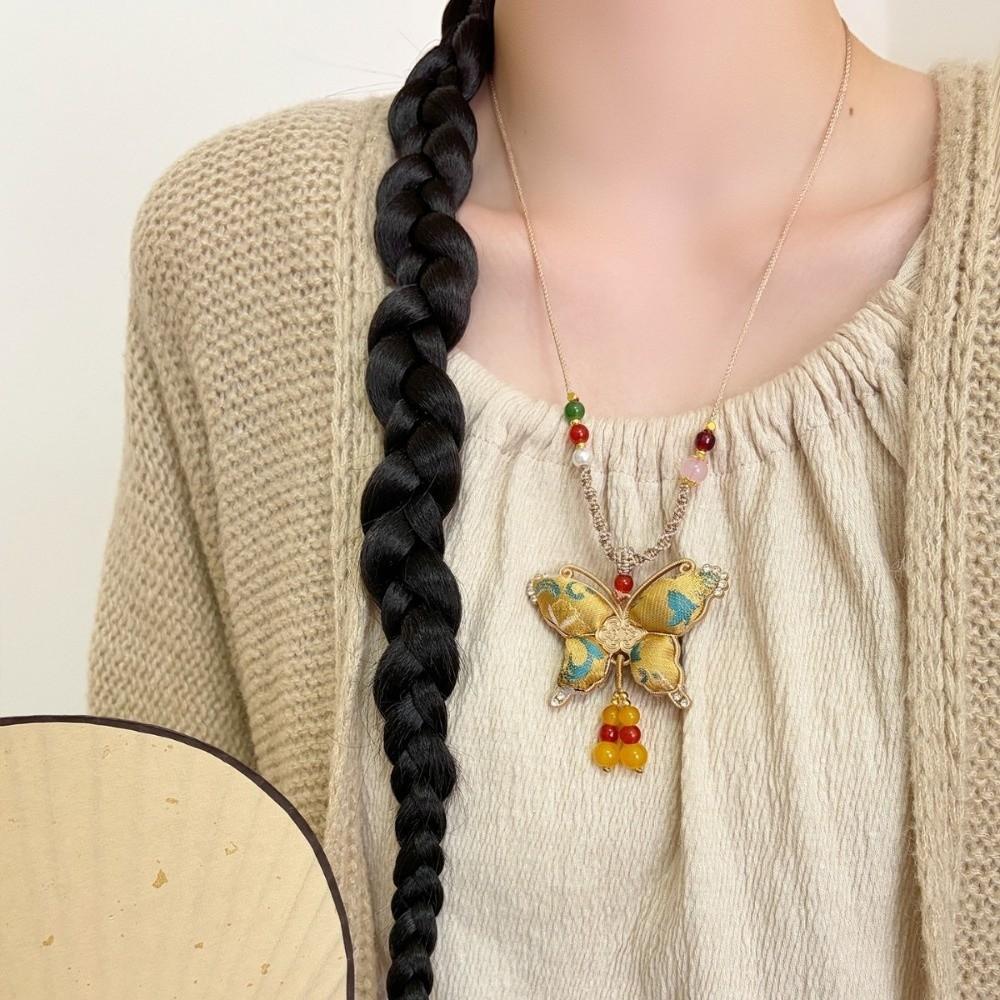 Butterfly Pendant Tassels Necklace Ethnic Style Embroidered Pendant Necklace  Ethnic Fashion