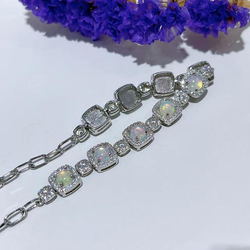 Sace Gems 925 Sterlingsilber 5MM Natürlicher Opal Edelstein Armbänder für Frauen Verlobung Cocktailparty Feinschmuck
