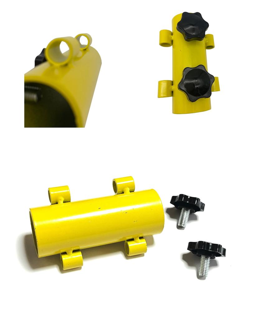 Tent pole fixing hardware, color holder, 1 piece + 2 steel pegs (30cm), set for canopy pole fixing (yellow)