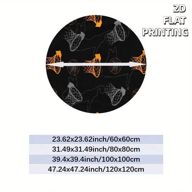 Basketball Hoop Rug Flannel Round Mat Sports Decor Gym Room Kids Play Area Home Flooring Non Slip Durable Washable Carpet