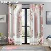Curtain Set Print Pink Rose Arch Column Durable Polyester Without Rod Gifts Use Living Room Bedroom Home Curtains Of 2 Made Great Decor
