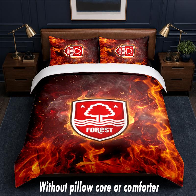 Nottingham Forest Fußball Design Bett Bettwäsche Set 1 Bettbezug + 2 Kissenbezüge Weich Atmungsaktiv Haushalt Bettwäsche