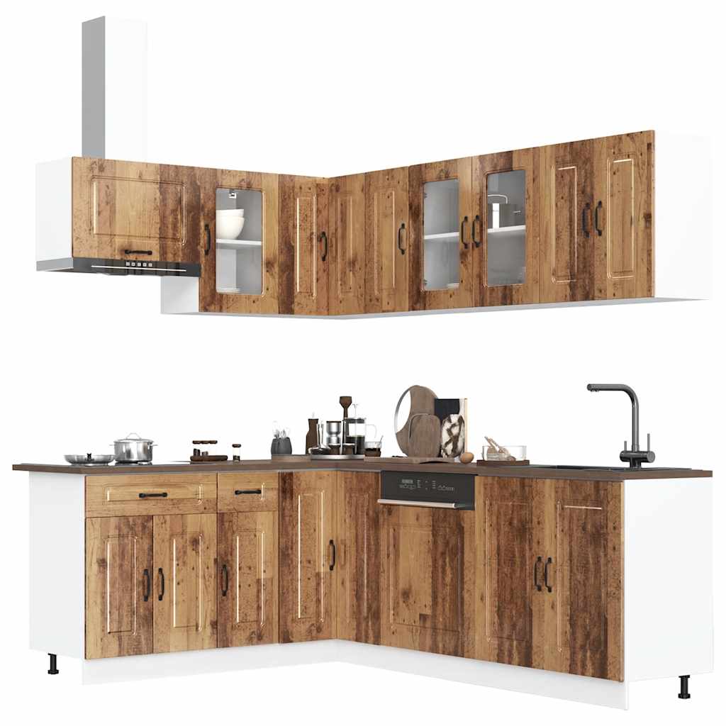 11 Piece Kitchen Cabinet Set Kalmar Rustic Wood Look Particleboard