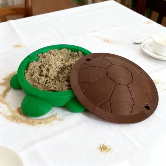 Mini Turtle Sandbox with Lid Summer Indoor Outdoor Round Tortoise Sand Storage Box 3D Printed Green Turtle Ornament Sand Container Beach Toy