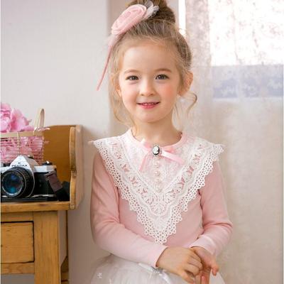 Koreanisches Kinder Spitzen Perlen Baumwoll T-Shirt Top