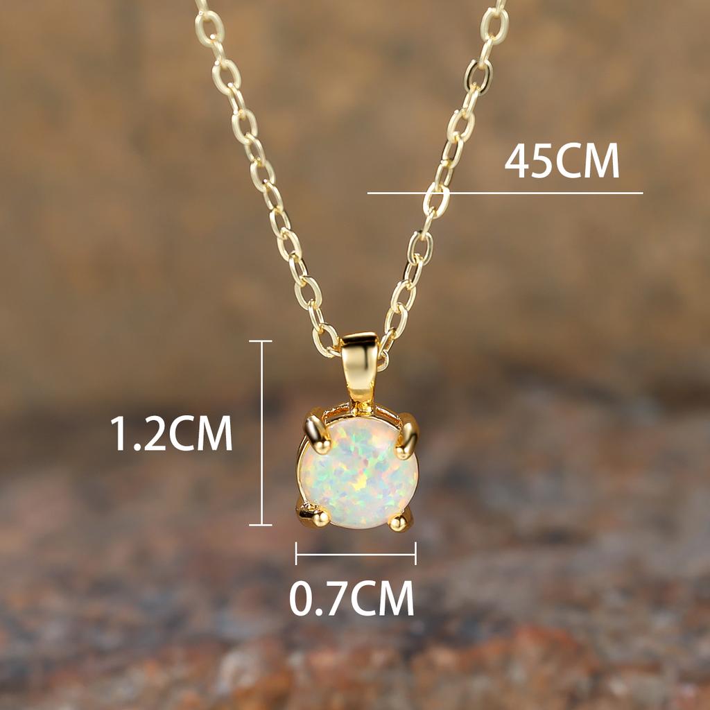 Female Crystal White Opal Stone Round Pendant Necklace Vintage Gold Color Wedding  For Women