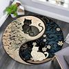 Yin Yang Cat Design Round Area Rug - Soft Crystal Velvet, Machine Washable, Polyester, Indoor Use for Living Room & Bedroom Decor, Holiday Themes