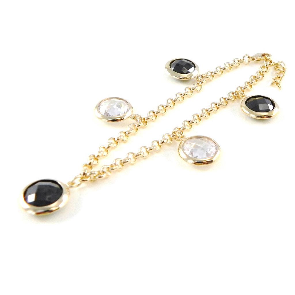 Les Trésors De Lily [C4786] - Brățară placată cu aur „Linda” alb-negru - 15 mm