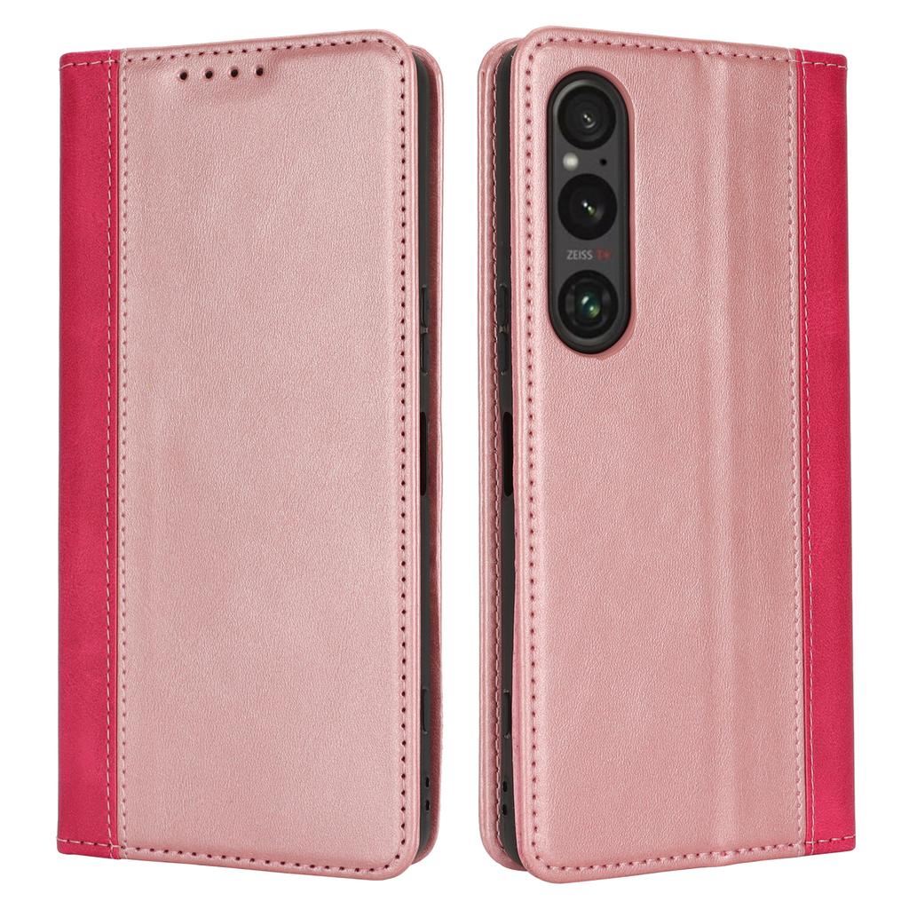 Etui na Sony Xperia 1 VI Tekstura cielęca 3 sloty na karty Skórzane etui na telefon z kolorowymi wstawkami