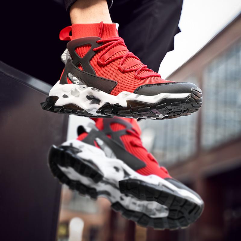 Men Fashion Sneakers High-Top Mesh Running Shoes Lace-Up Fitness Sports Shoes Trail Jogging Shoes Non-Slip Casual Socks Sneakers