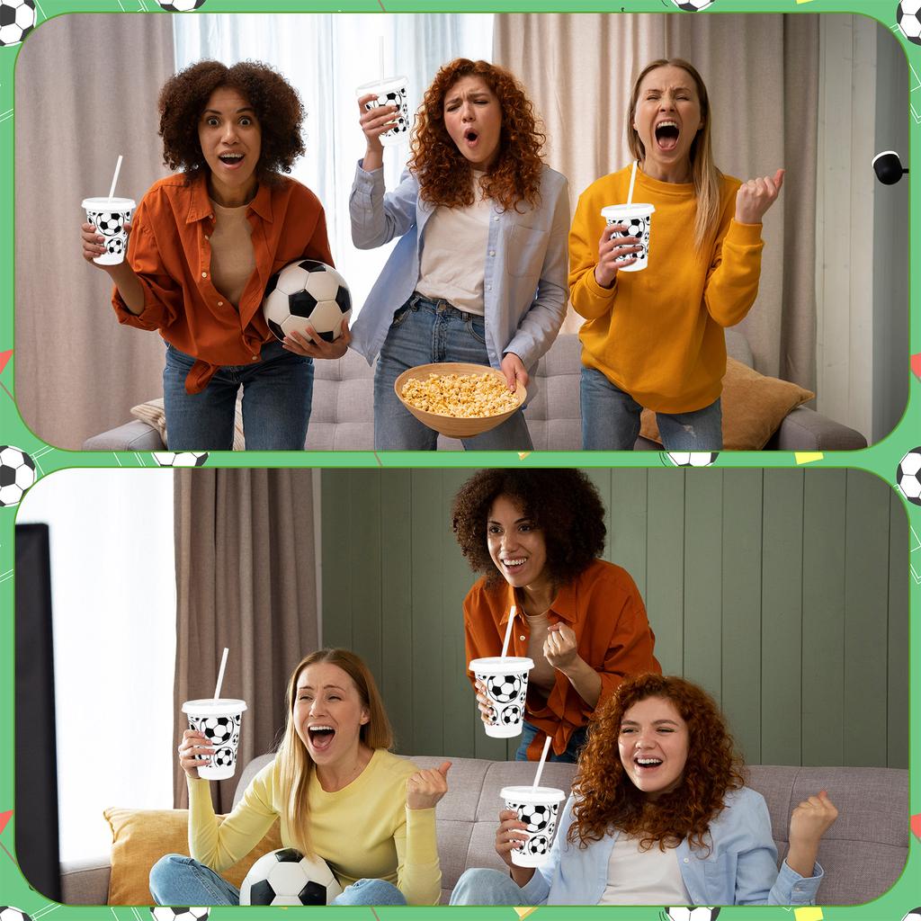 20 Pcs 16Oz Plastic Football Cups Reusable Tumbler With Lid And Straw Football Birthday Party Gifts For Game Team Sport Themed P