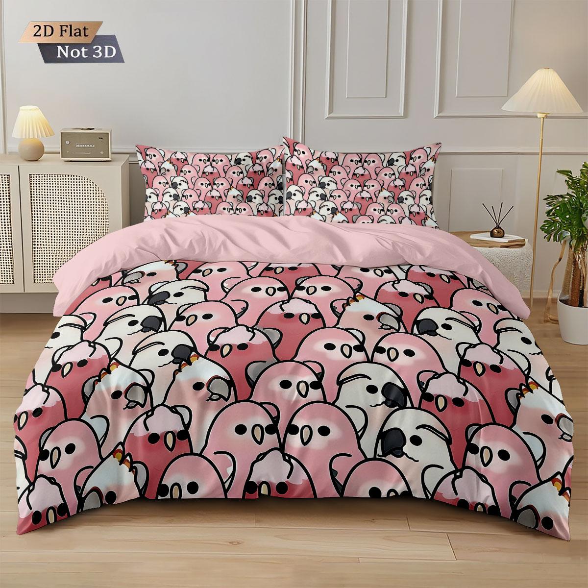 

3pcs Cute Cartoon Parrot Print Coreless Down Duvet Cover, Comfortable Bedroom Bedding Decoration, Machine Washable 135x200cm-EU-Single&set