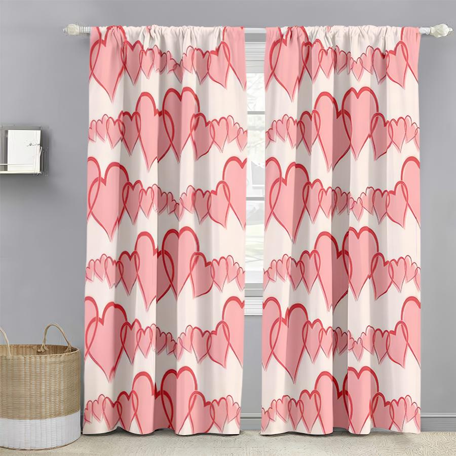 2 Stück rosa handbemalte herzförmige Vorhänge   süßer Stil   Schlafzimmer und Wohnzimmer   Dekorative Vorhänge mit Stangentaschen