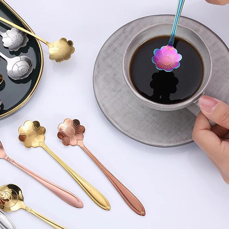 Set 8 Bucăți Linguriță Floricică Mică Oțel Inoxidabil 304 Linguriță pentru Înghețată Cafea Cadouri Veselă pentru Desert Accesorii Veselă de Bucătărie