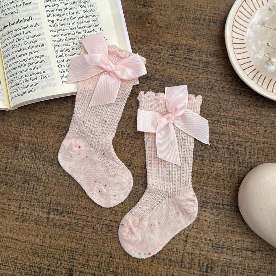 1 Pair Baby Cotton Mesh Socks with Butterfly Bow Thin Summer Crew Socks Breathable Seamless Knee-High Socks for Newborns Girls