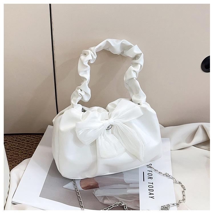 

Fashi Bow Crossbody Bag Sweet Pleated Handle Shoulder Bag Simple Versatile Comfortable and Versatile Texture Cosmetic Bag белый