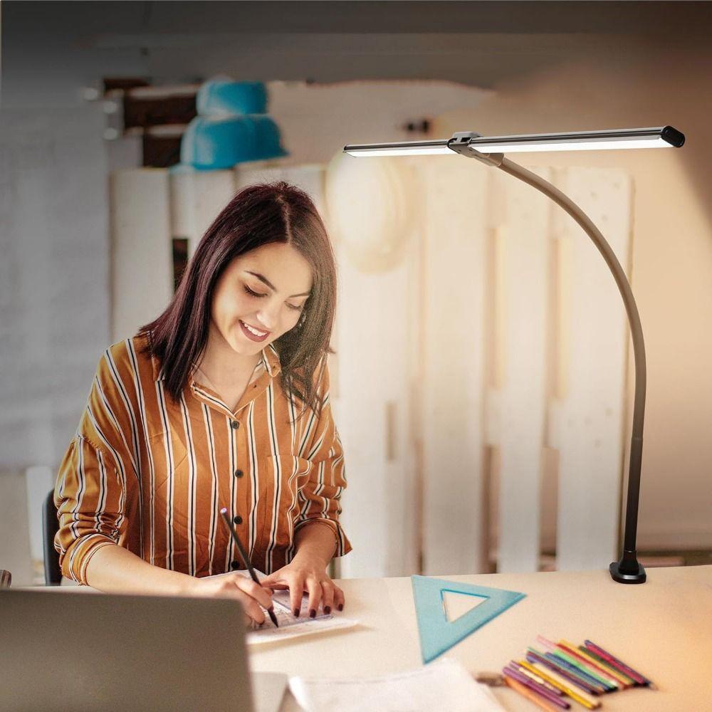3 Color Modes Desk Light Extra Bright Gooseneck Smart Light Dimmable Clamp Desk Lighting Workbench