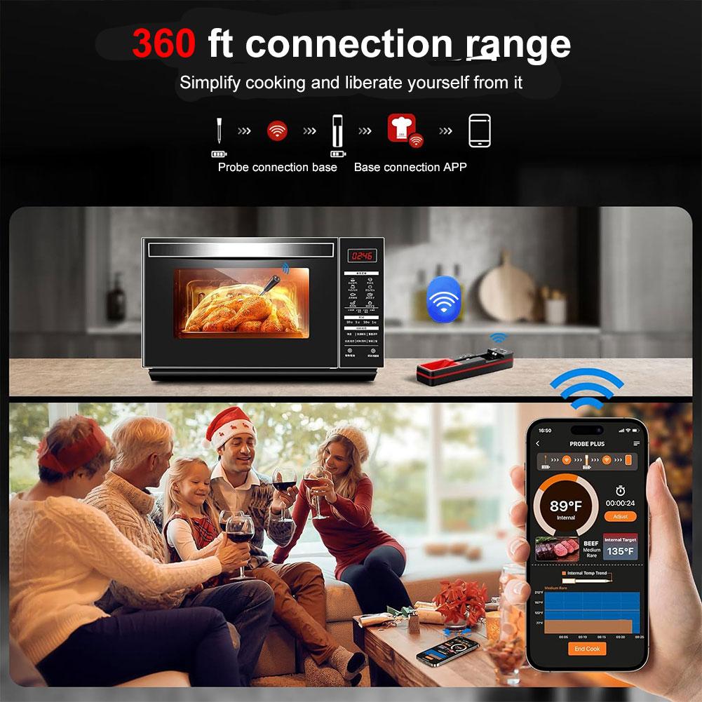 Wireless BT Meat Thermometer Ultra-Thin Probe Smart Meat Thermometer with App Cooking Thermometer for BBQ Oven Grill & Smoker