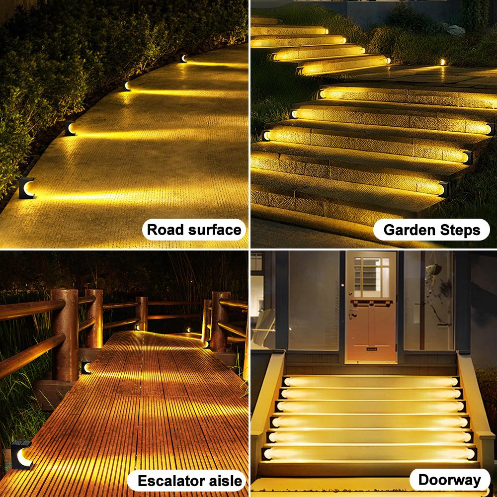 LED Solar Stair Lights Outdoor Solar Garden Step Light Waterproof Solar Fence Light Front Step Front Porch Sidewalk Patio Pathwa