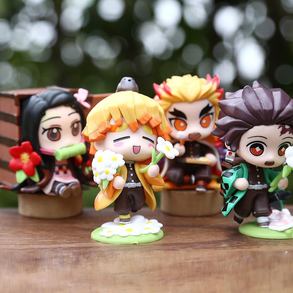 6Pcs/Set Anime Demon Slayer Tanjiro Kamado Nezuko Cartoon Model Statue Model Toys Ornament Present Long Lasting