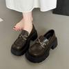 French round head thick heel platform British single shoes women's 2025 spring new versatile black retro loafer small leather shoes