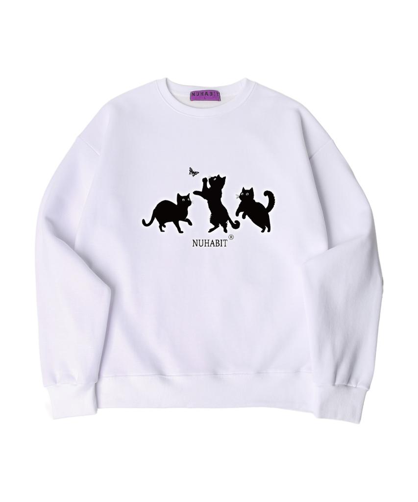 NUHABIT N/H Cats Attention Oversized Fleece-Lined Sweatshirt_White (Gom4-3Nh1186)