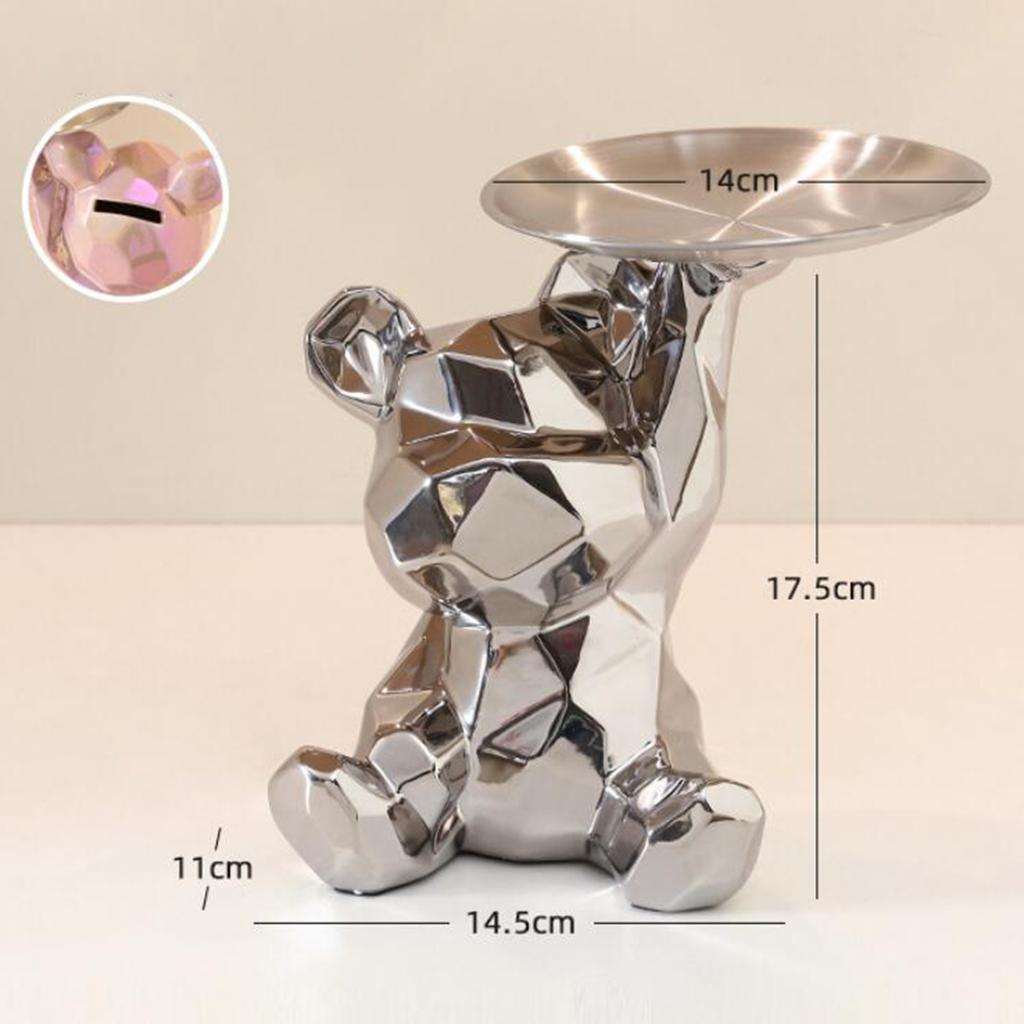 Creative Resin Bear Figurine Cute Statue Home Decoration Desktop Storage Tray Rack for Coins Snack Phone Entrance Office