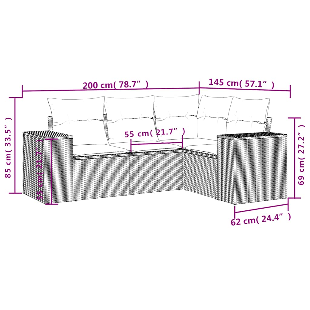 Vidaxl 4-Cz. Set da Giardino, Cuscini, Grigio Chiaro