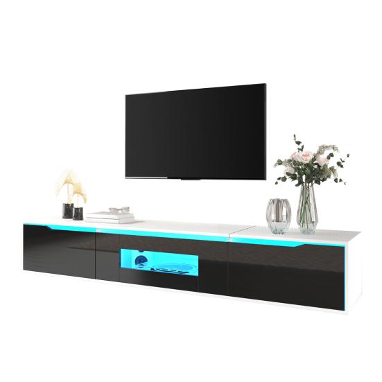 TV Cabinet, High-Gloss TV Cabinet, Color-Coordinated with Black and White, Featuring Color-Changing LED Light, Home