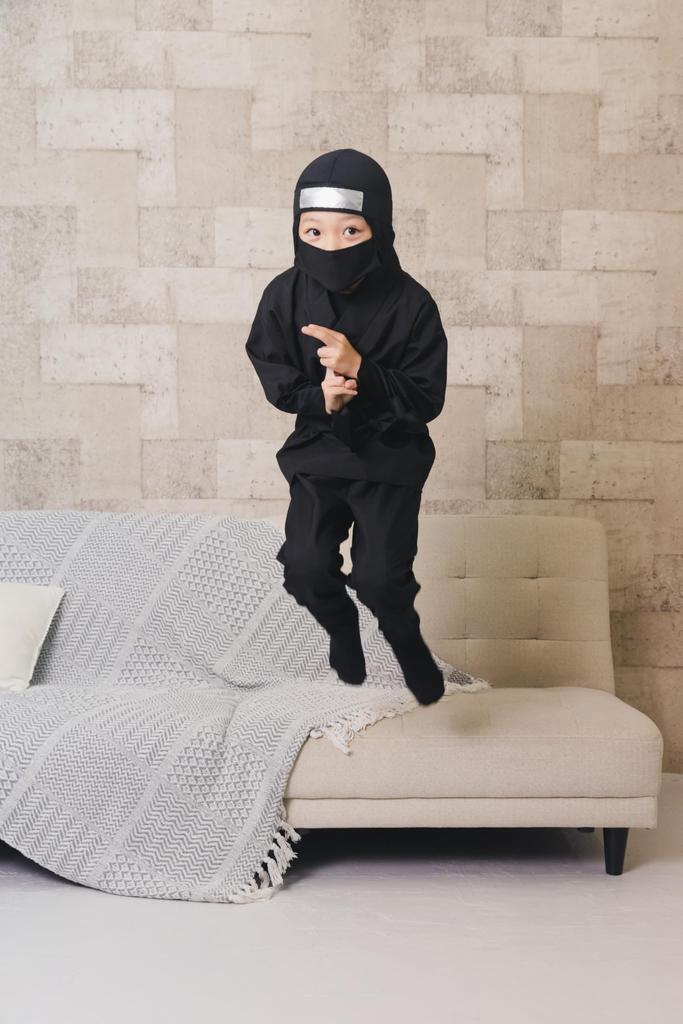 Clear Stone Halloween Ninja Cosplay Jet Black Costume, Black, Kids, 120cm,