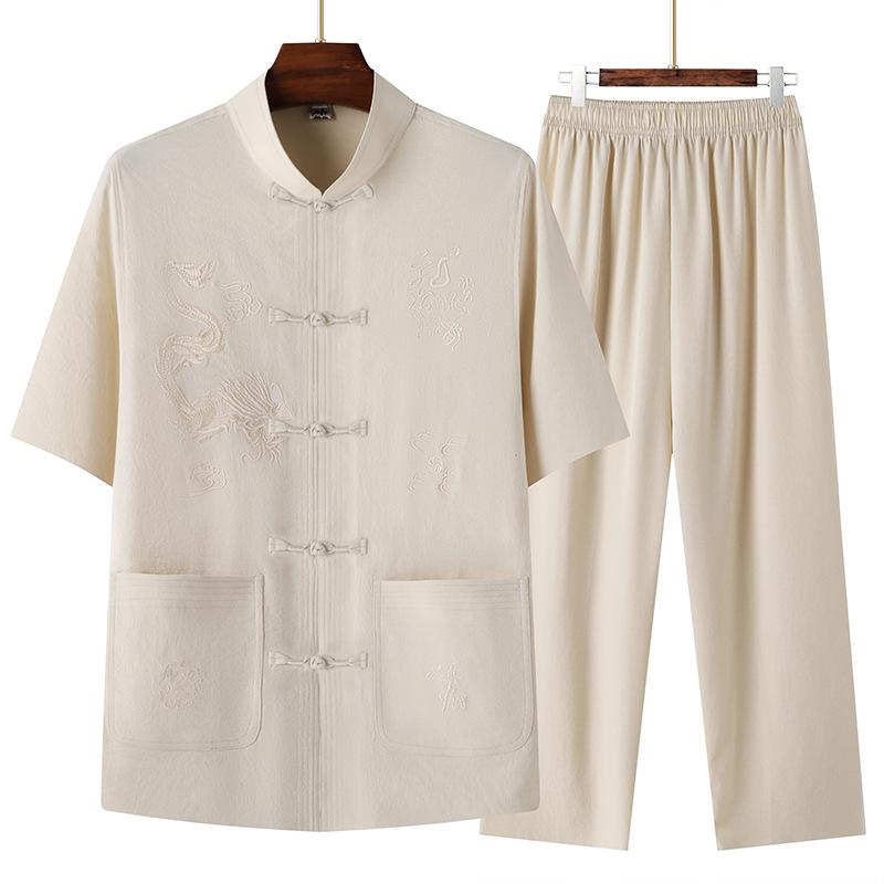 Set da Uomo Camicia + Pantaloni Stile Estivo Moda Uomo Camicia Manica Corta Camicie di Alta Qualità Maschile Due Pezzi