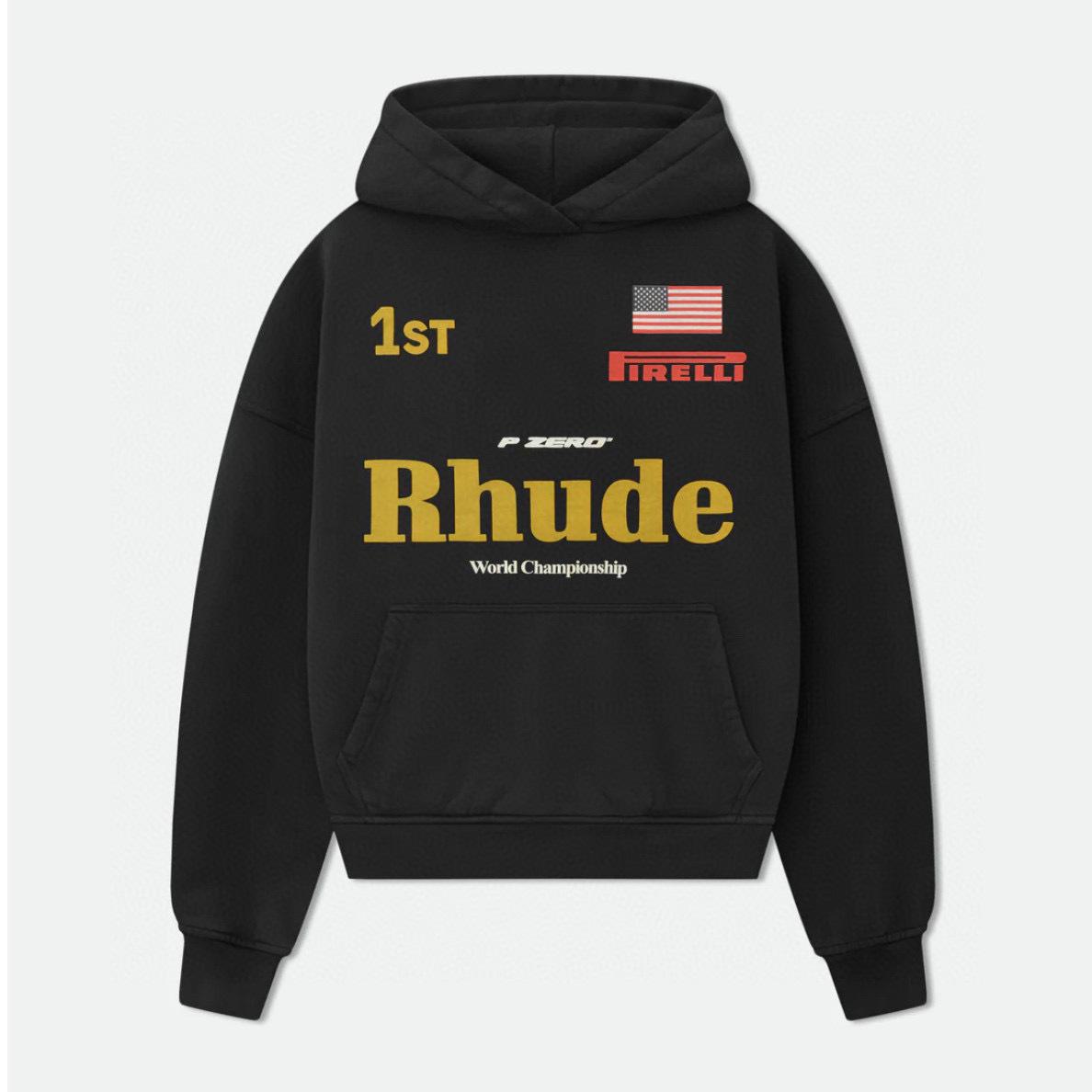 Унисекс худи с велюровым пламенем RHUDE × PIRELLI – Модный европейский стиль Large чёрный