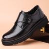 2024 autumn and winter new men's business dress leather shoes men's round head platform Velcro men's shoes British casual 9355