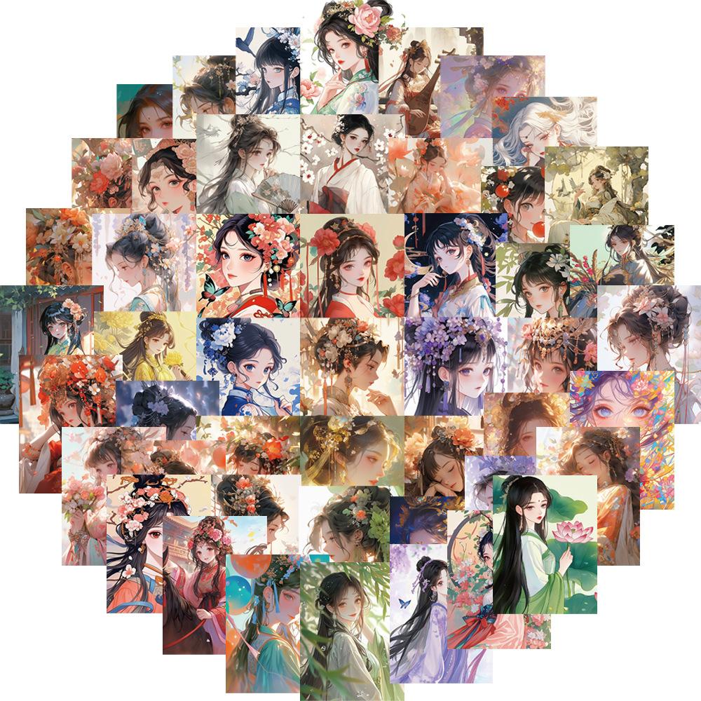 

50 Мультяшных Восточных Молодых Женщин Дудл Наклеек Декоративные Гитара Блокнот Чемодан DIY Водонепроницаемые