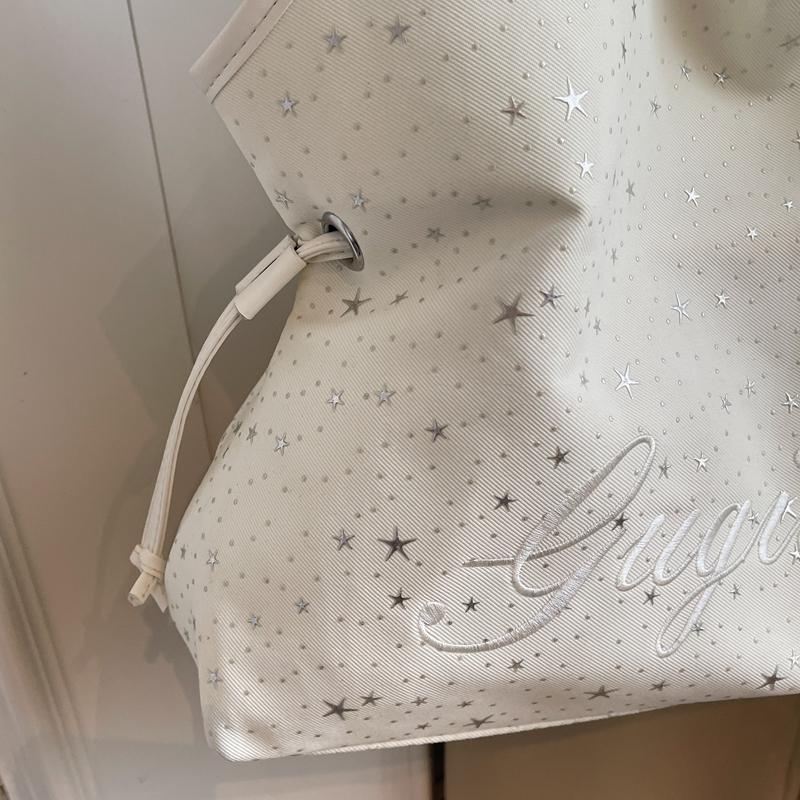 Star Print Tote Bag for Women Fashion Handbag with Star Charm Drawstring Detail