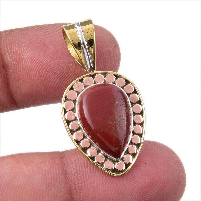 

Natural Red Jasper Gemstone 925 Solid Sterling Silver TwoTone Pendant 1.25 U8R04