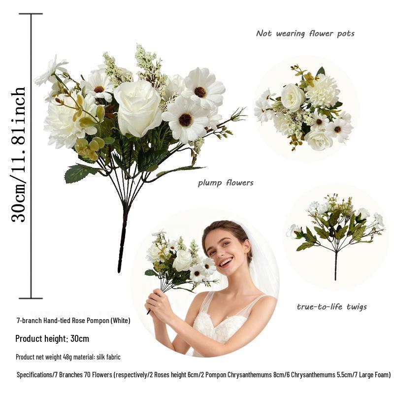 European & American Style Retro Artificial Rose Bouquet - 7-Fork Simulation Flowers for Weddings & Celebrations