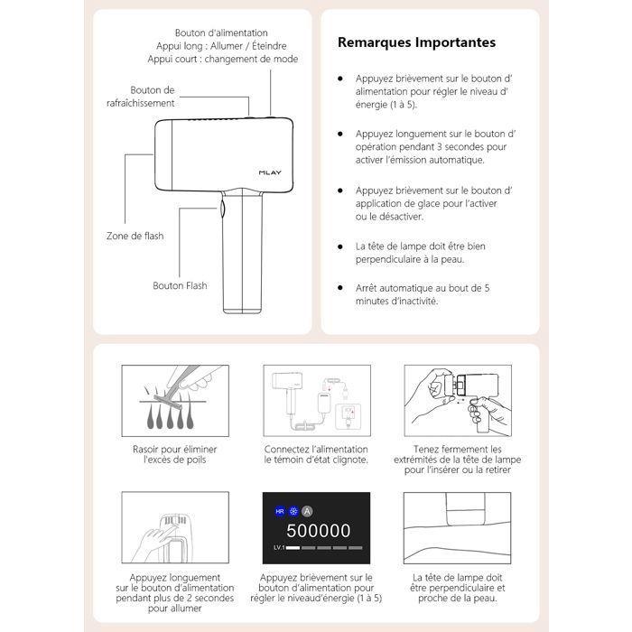 Pulsed Light Epilator with Freezing Function 500,000 Flashes IPL Laser Hair Removal Hair Removal Care for Underarms Body