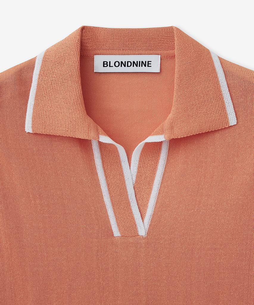 BLOND9 Cool Coloration Collared Short Sleeve Knit_Orange
